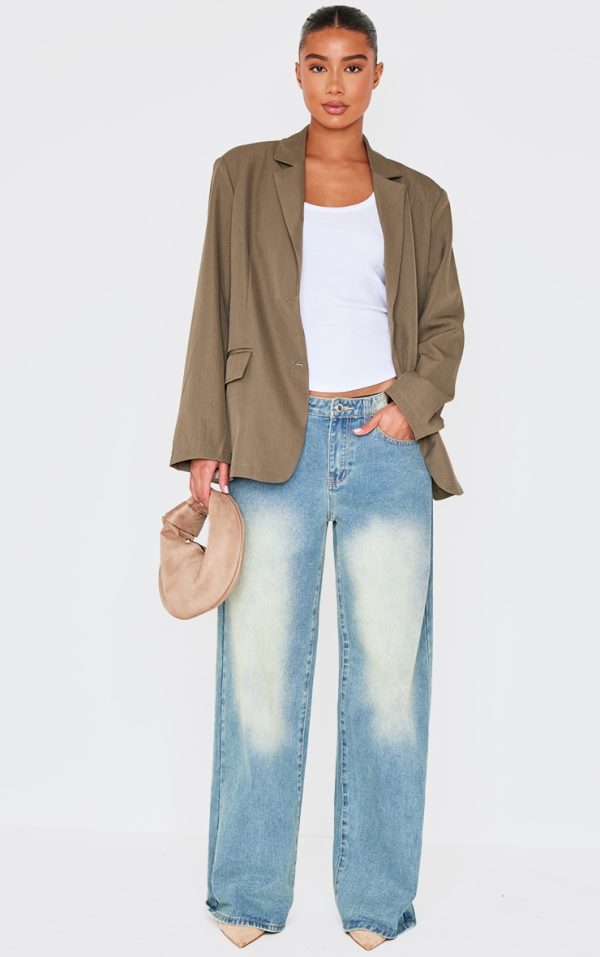 Olive Seam Detail Structured Oversized Blazer
