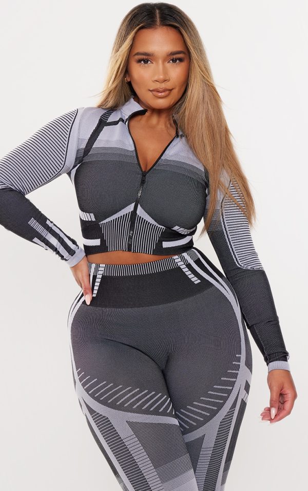 Shape Grey Contrast High Neck Long Sleeve Jacket