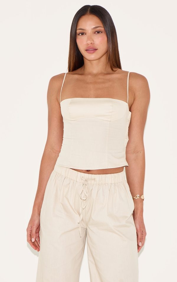 Tall Sand Square Neck Woven Crop Top