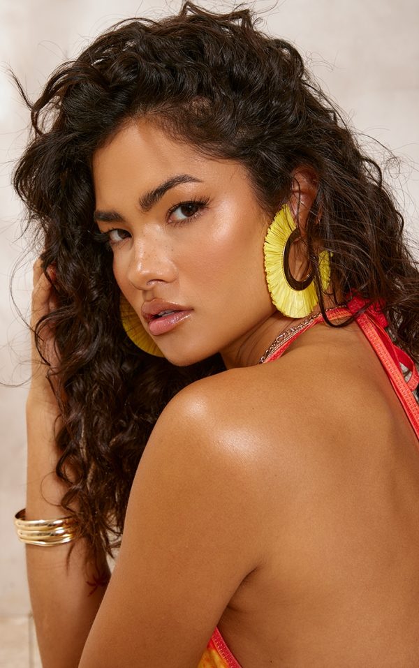 Yellow Raffia Tassel Hoop Earrings