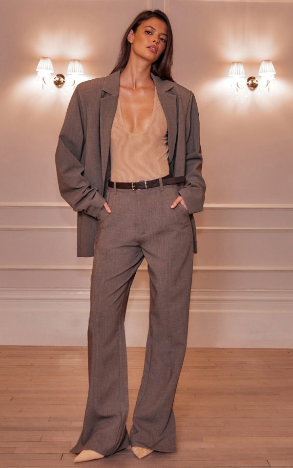 Dark Taupe Wide Leg Split Hem Pants