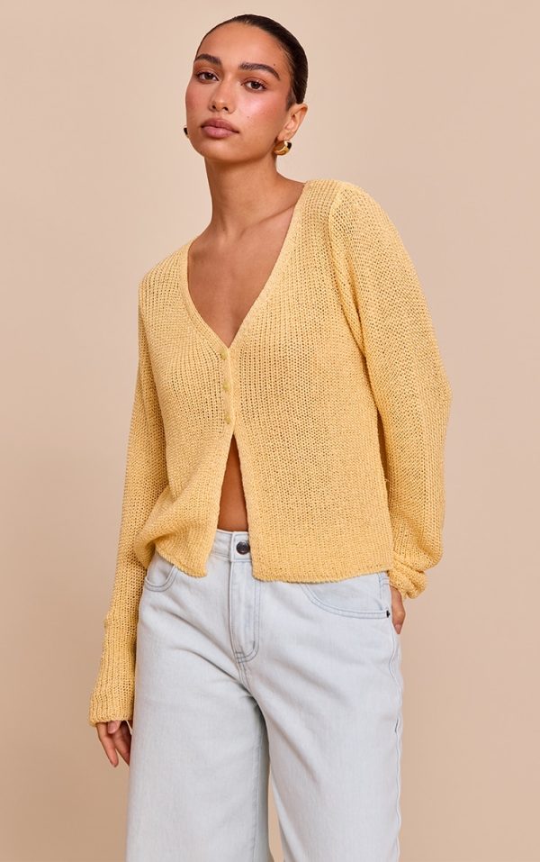 Lemon Filagree Button Cardigan