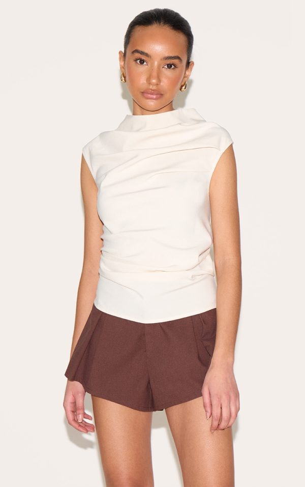 Petite Cream High Neck Cowl Top
