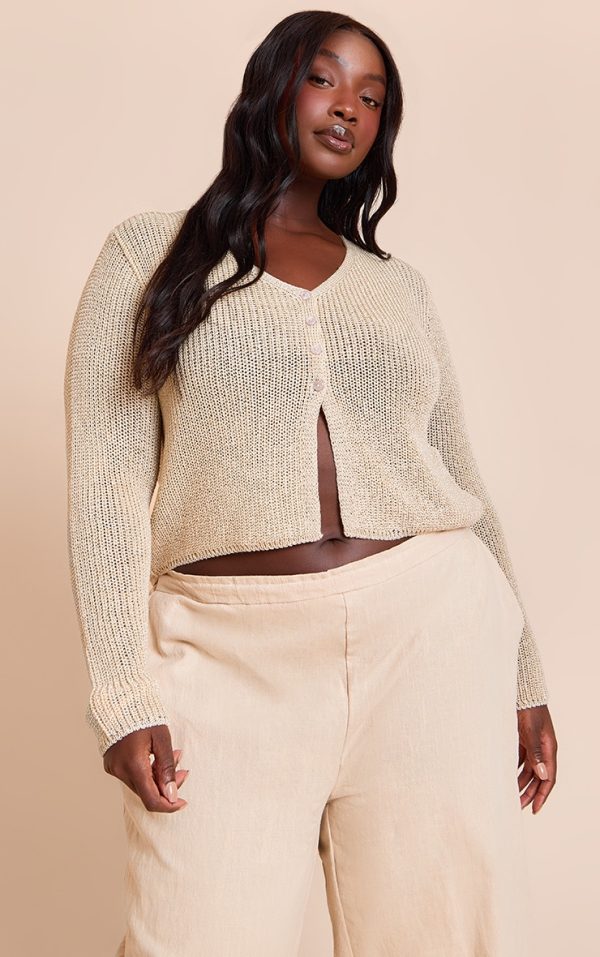 Plus Cream Filagree Button Cardigan