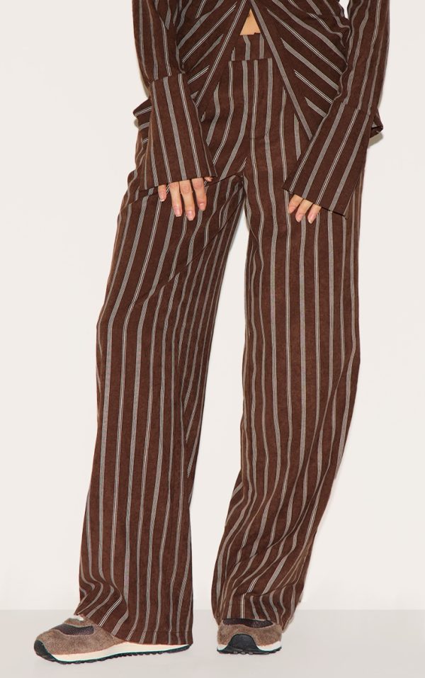 Dark Chocolate Pinstripe Peach Skin Tailored Pants
