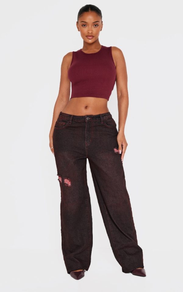 Shape Burgundy Washed Denim Wide Leg Jeans