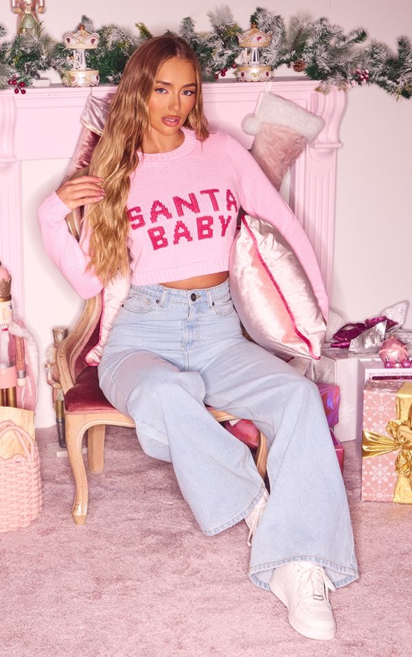Baby Pink Santa Baby Christmas Sweater
