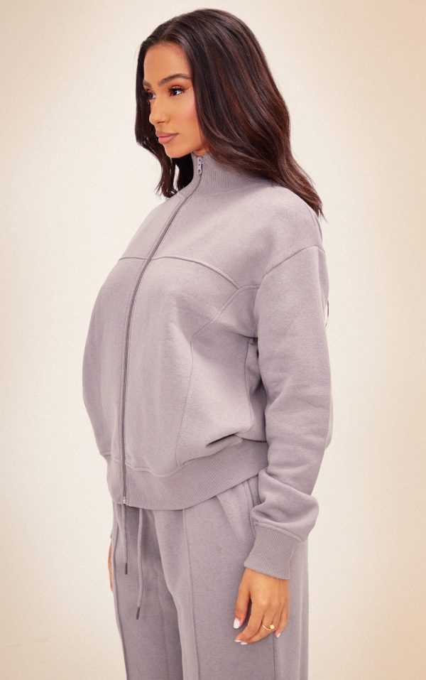 Petite Charcoal Grey Seam Detail Zip Up Track Top