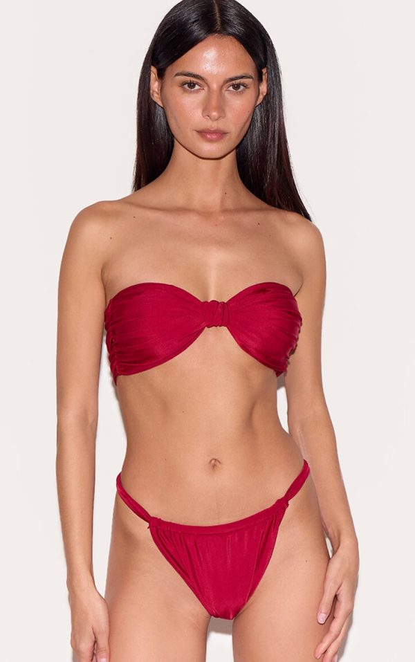 Berry Red Knot Front Bandeau Bikini Top