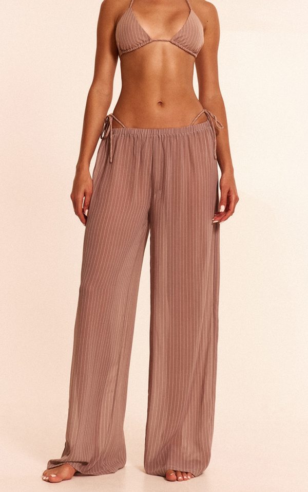 Stone Pinstripe Chiffon Beach Pants