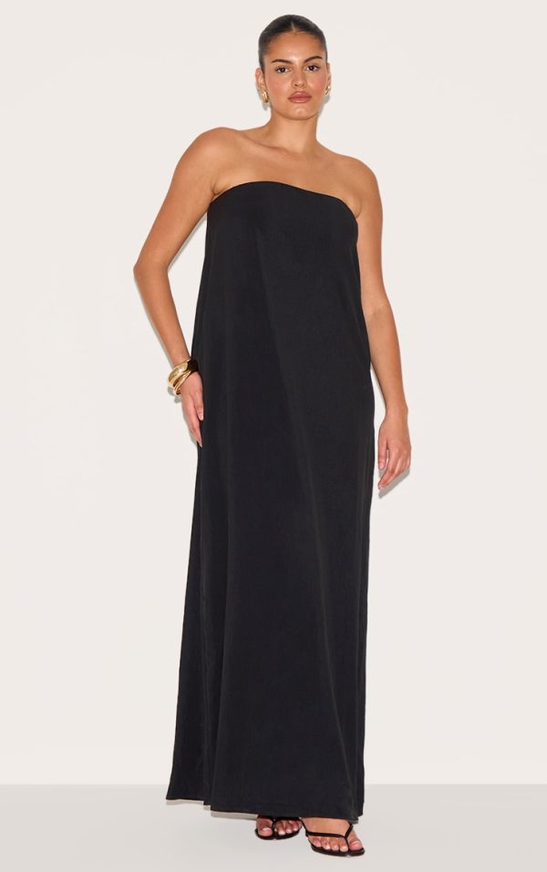 Plus Black Floaty Woven Bandeau Maxi Dress
