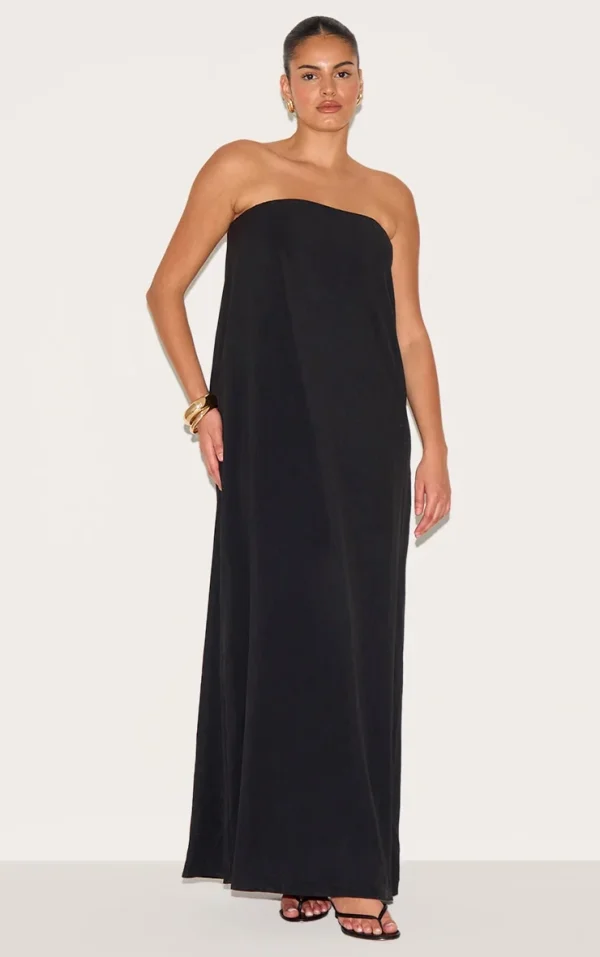 Plus Black Floaty Woven Bandeau Maxi Dress