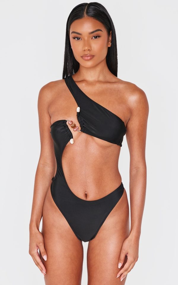 Black Stone Trim Cut Out Swimsuit