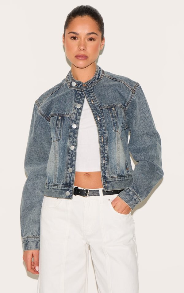 Vintage Blue Racer Collar Denim Jacket