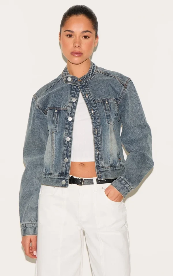 Vintage Blue Racer Collar Denim Jacket