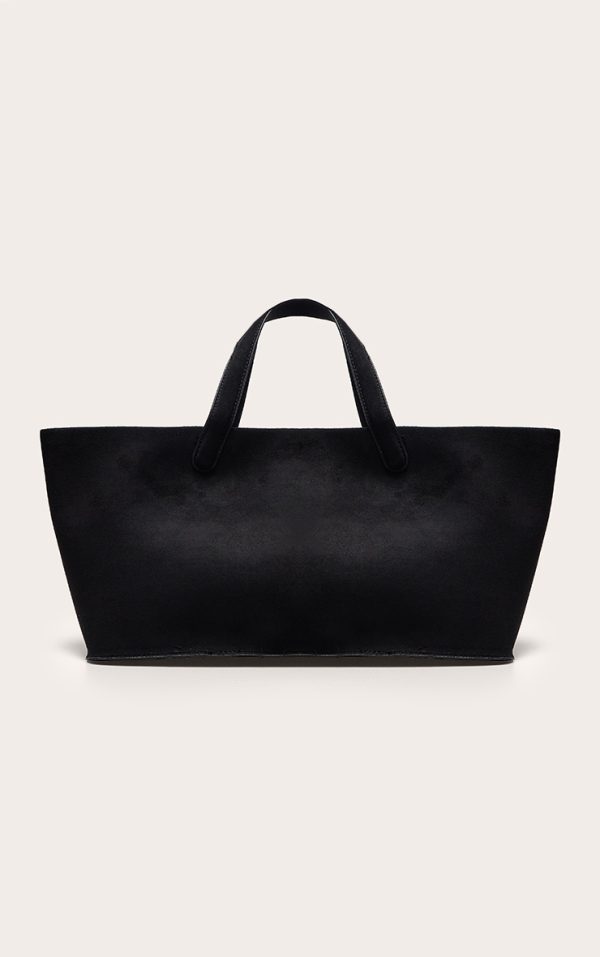 Black Faux Suede Elongated Hand Bag