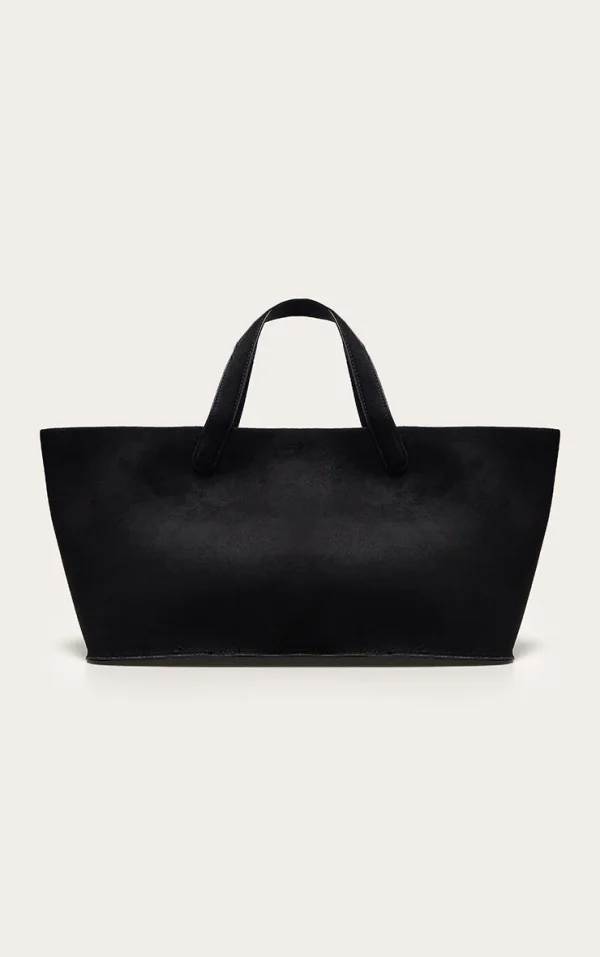 Black Faux Suede Elongated Hand Bag