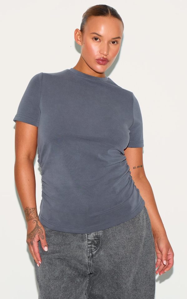 Plus Grey Modal Ruched Side Top