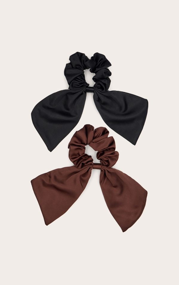 Black 2 Pack Satin Bow Scrunchie