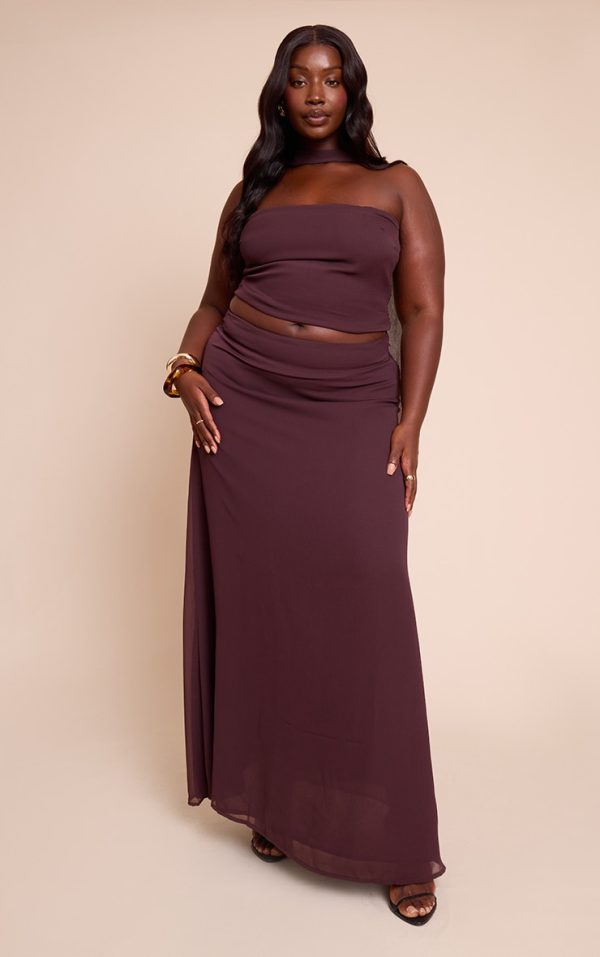 Plus Brown Maxi Chiffon Skirt