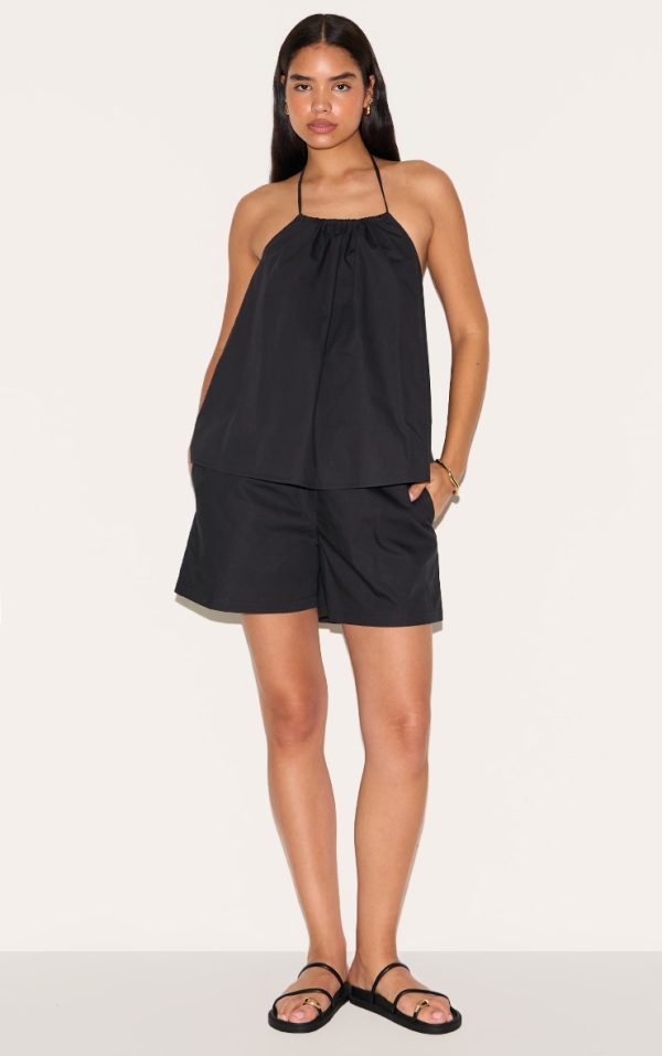 Tall Black Poplin Floaty Shorts