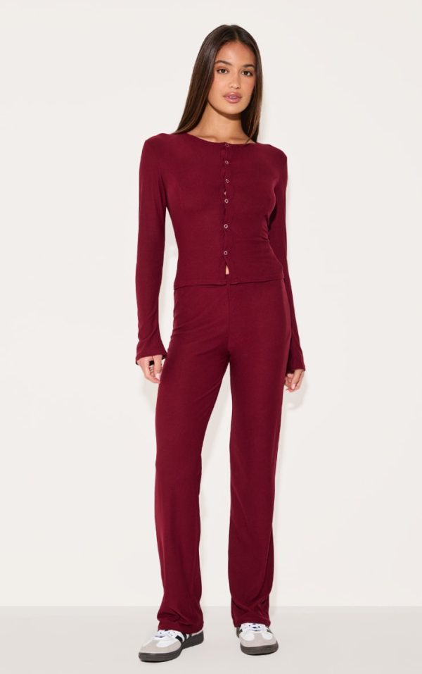 Burgundy Soft Touch Straight Leg Pants