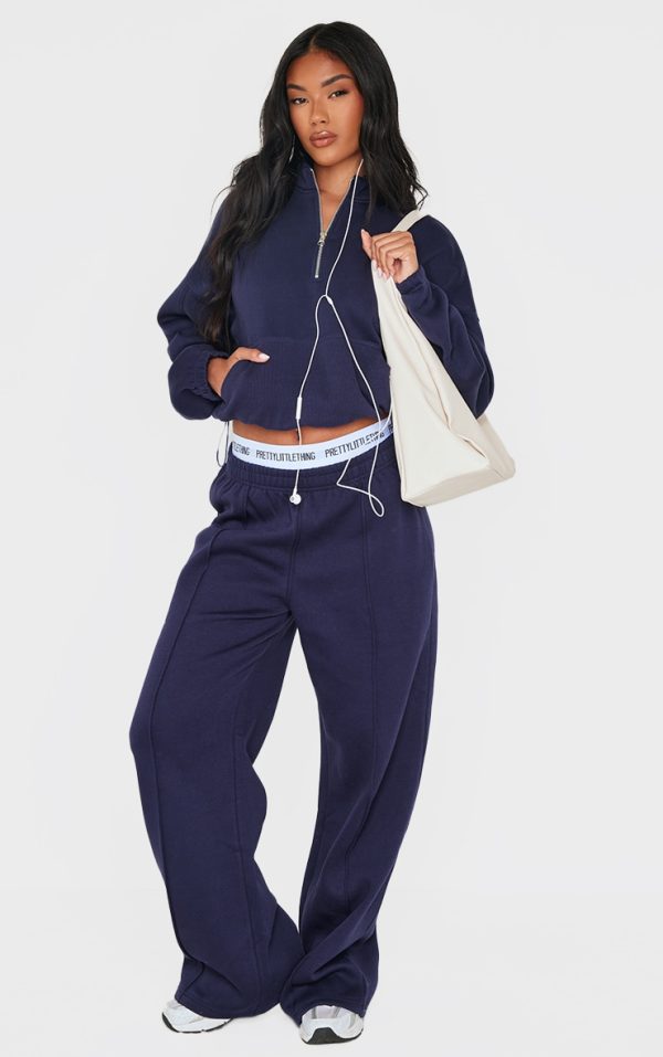 Blue Grey Seam Detail Wide Leg Sweatpants