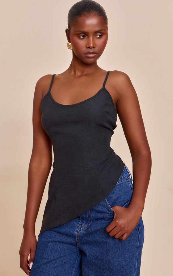 Black Peach Skin Asymmetric Cami