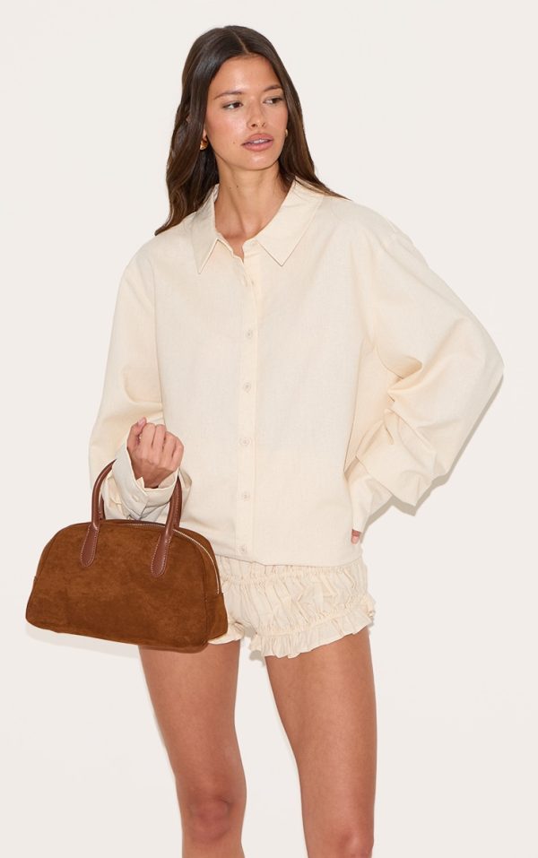 Ecru Oversized Lightweight Woven Cuff Shirt