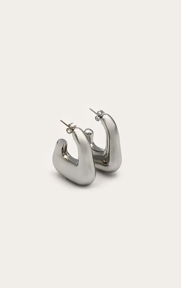Silver Chunky Square Hoop Earring
