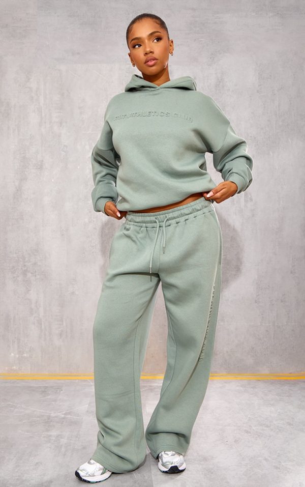 PRETTYLITTLETHING Sage Athletics Club Embossed Straight Leg Sweatpants