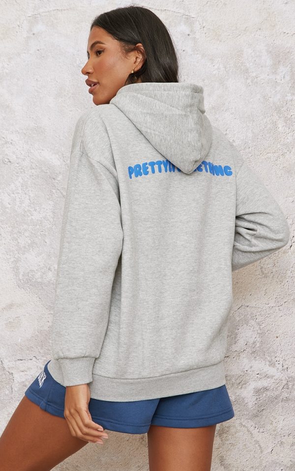 PRETTYLITTLETHING Grey Puff Back Print Hoodie