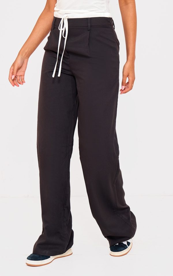 Tall Black Woven Double Waistband Tailored Pants