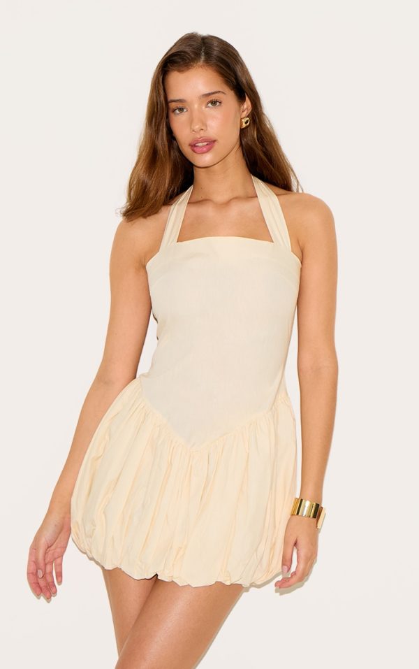 Butter Cream Halterneck Puffball Dress