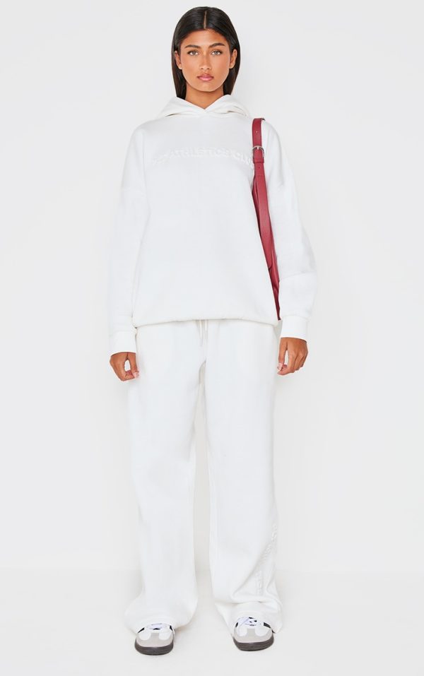 PRETTYLITTLETHING Cream Athletics Club Embossed Straight Leg Sweatpants