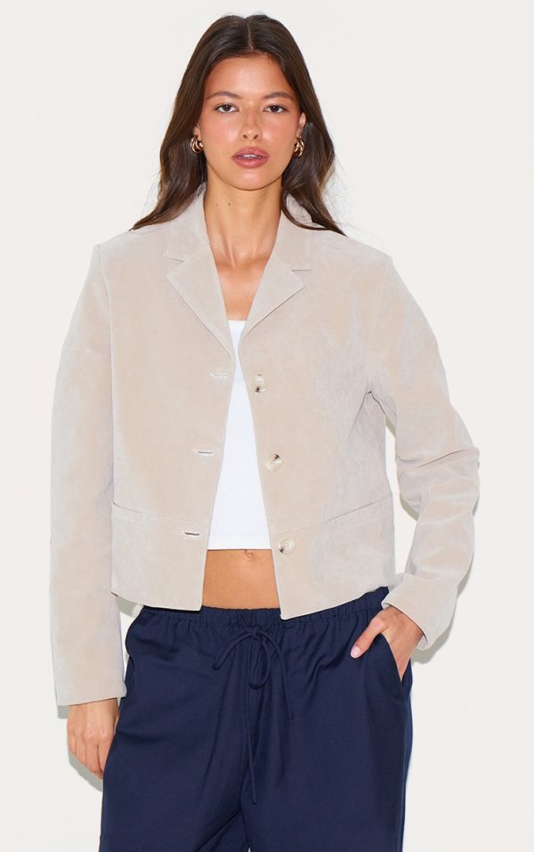 Stone Faux Suede Cropped Blazer