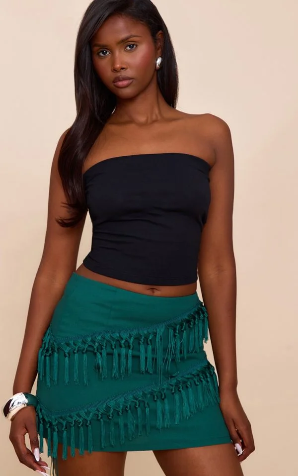 Teal Linen Tassel Detail Mini Skirt