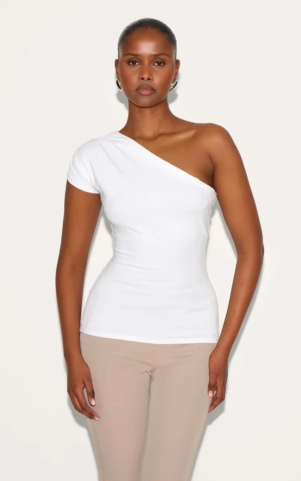 White One Shoulder Asymmetric Top