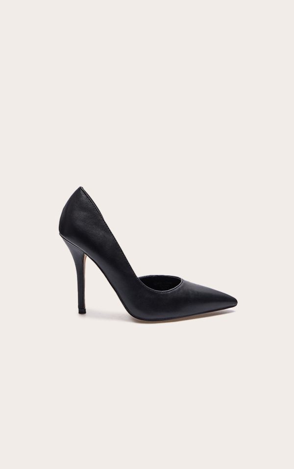 Black PU Point Toe Curved Cut Out High Heel Courts