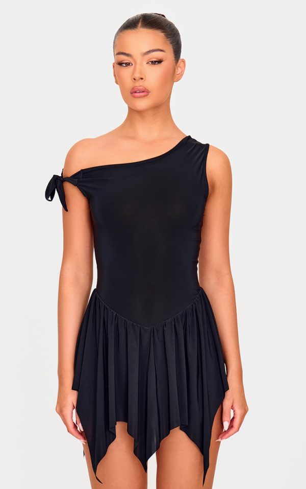 Black Slinky Tie Strap Rara Skort Romper