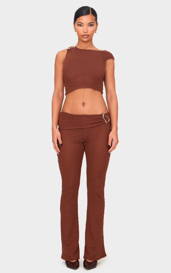 Chocolate Textured Trim Detail Low Rise Skinny Flares