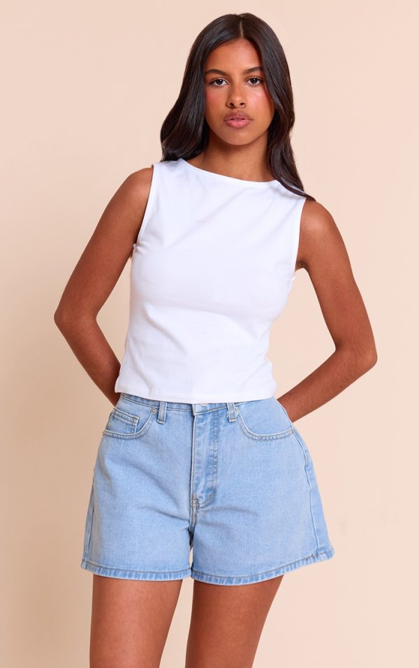 Petite Light Blue High Waisted Mom Shorts