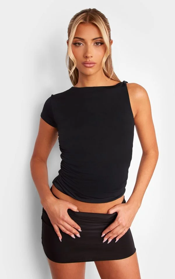 Black Twist Arm Slinky Long Top