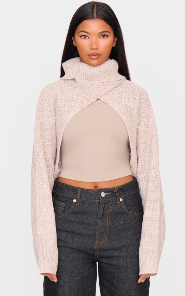Beige Extreme Cropped Knit Sweater