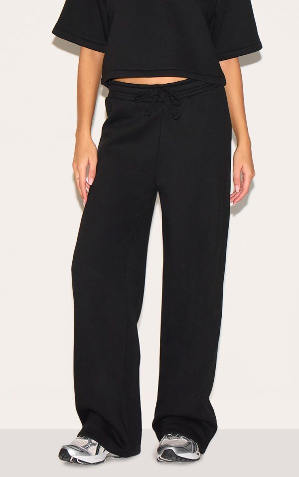 Black Thick Waistband Wide Leg Sweatpants