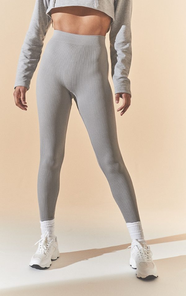 Basic Grey Marl Structured Snatched Rib Leggings