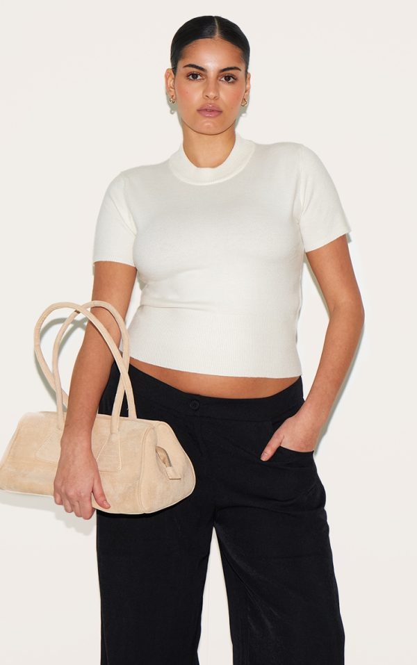 Plus Cream Basic Knit T Shirt