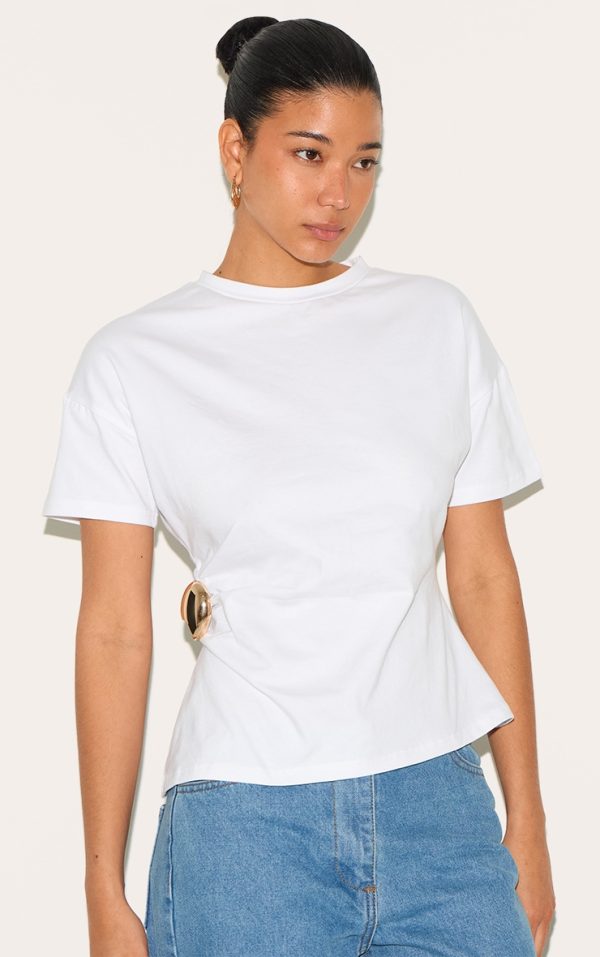 White Trim Detail Asymmetric Hem T Shirt