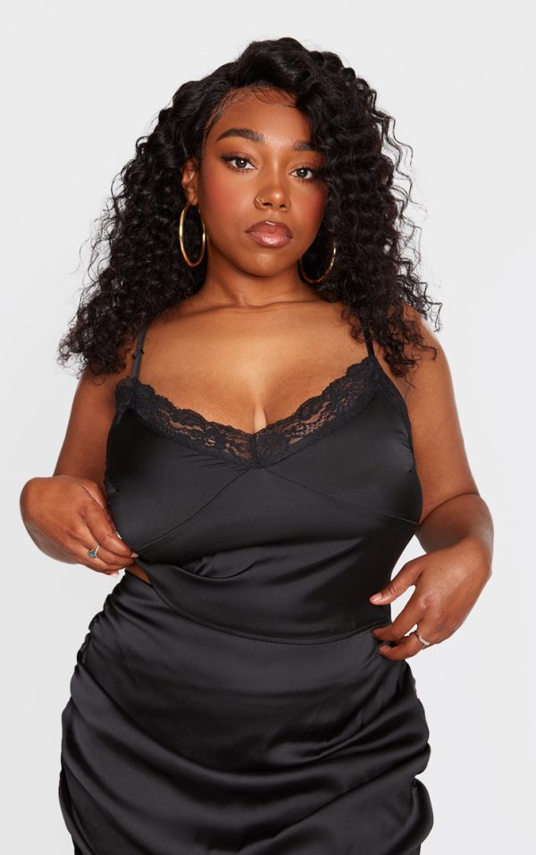 Plus Black Lace Detail Cami Top