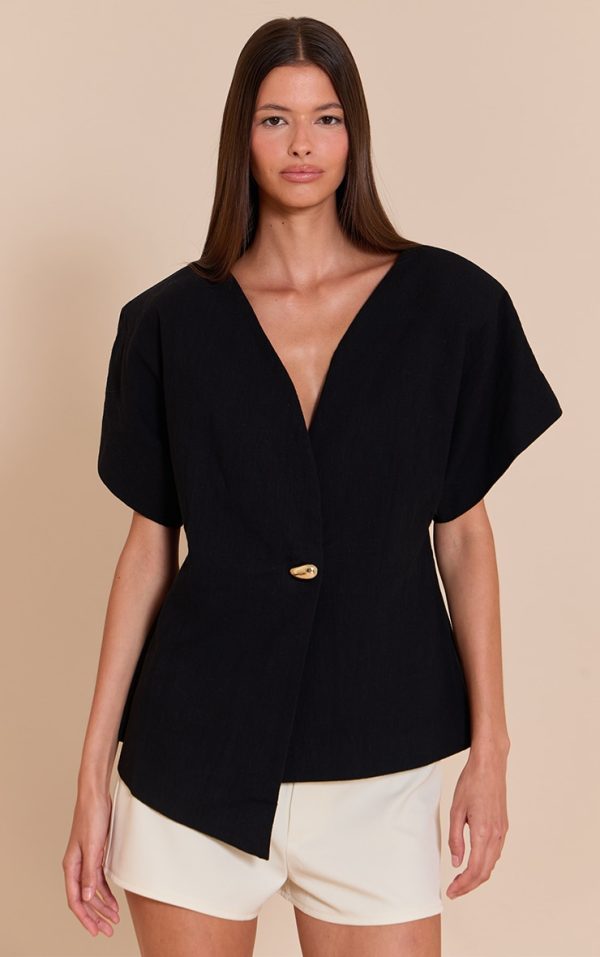 Black Short Sleeve Round Neck Blazer